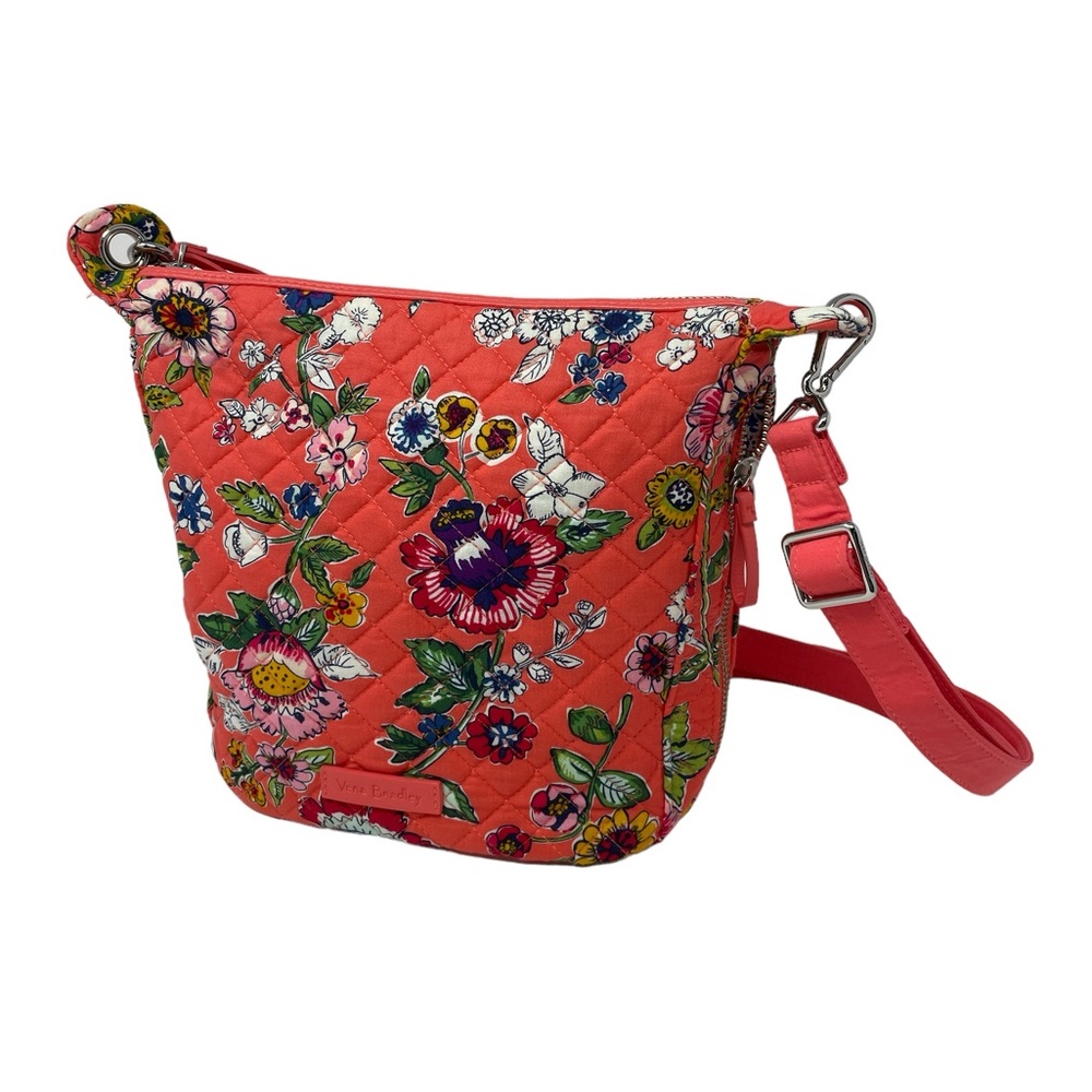 Vera Bradley Carson Mini Hobo Crossbody Shoulder Bag in Vibrant Coral Floral